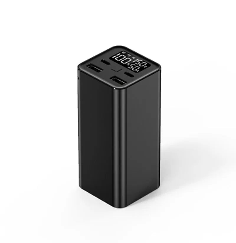 Metal laptop charging bank with 65W output and 20000mAh capacity in black, blue, or grey colours