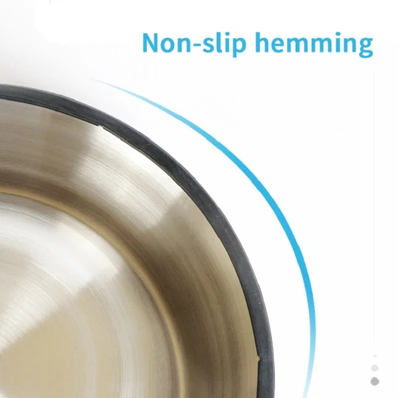 Stainless steel and colourful melamine dual-piece pet bowl with non-slip rubber base.