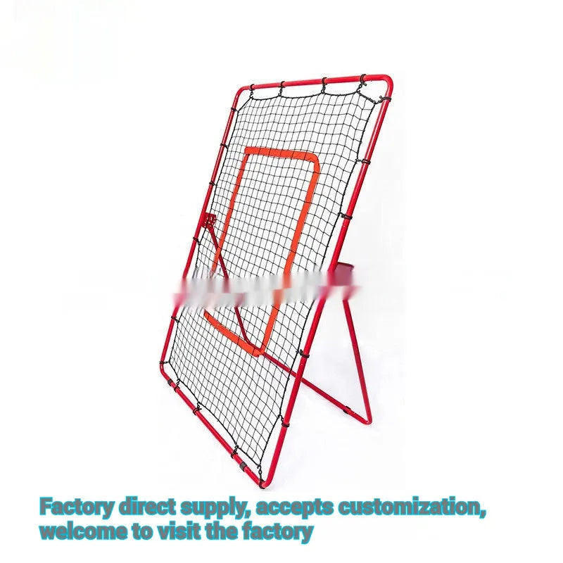 Red portable baseball training net with metal frame folded to 95x16x14.5cm size