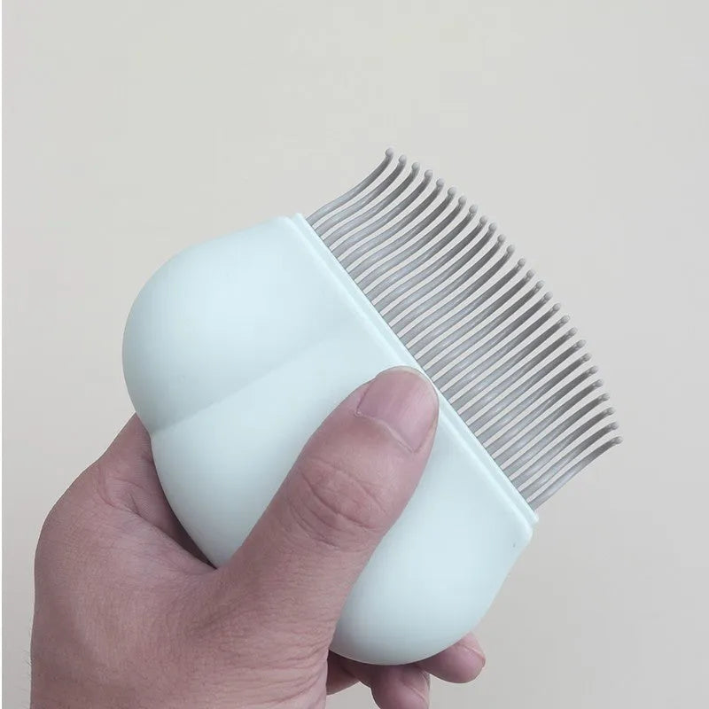 Blue Paw Soft pet deshedding brush with soft round teeth on a white background