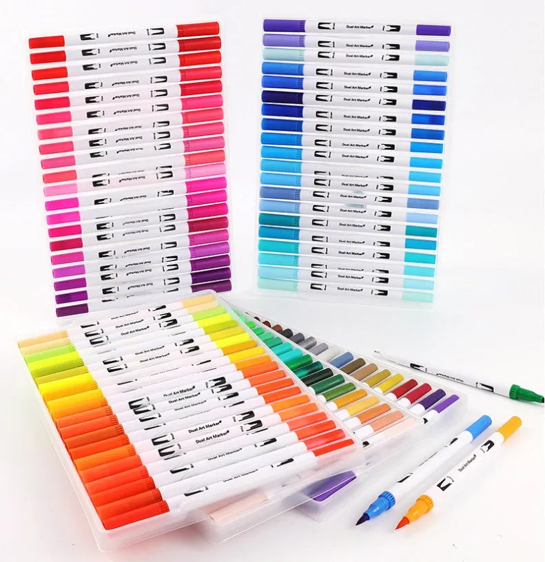 Set of watercolour pens in a case, available in 48, 60, 72, or 100 colour options for artists and crafters.