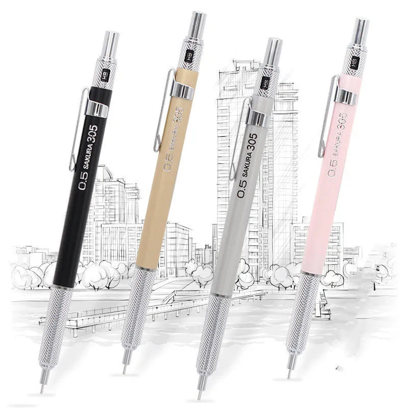 Japanese cherry mechanical pencil in metal construction with 0.5mm or 0.3mm lead options