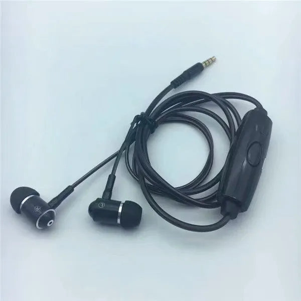Blue LED light-up earphones with a remote control, compatible with iPhone and Samsung phones.
