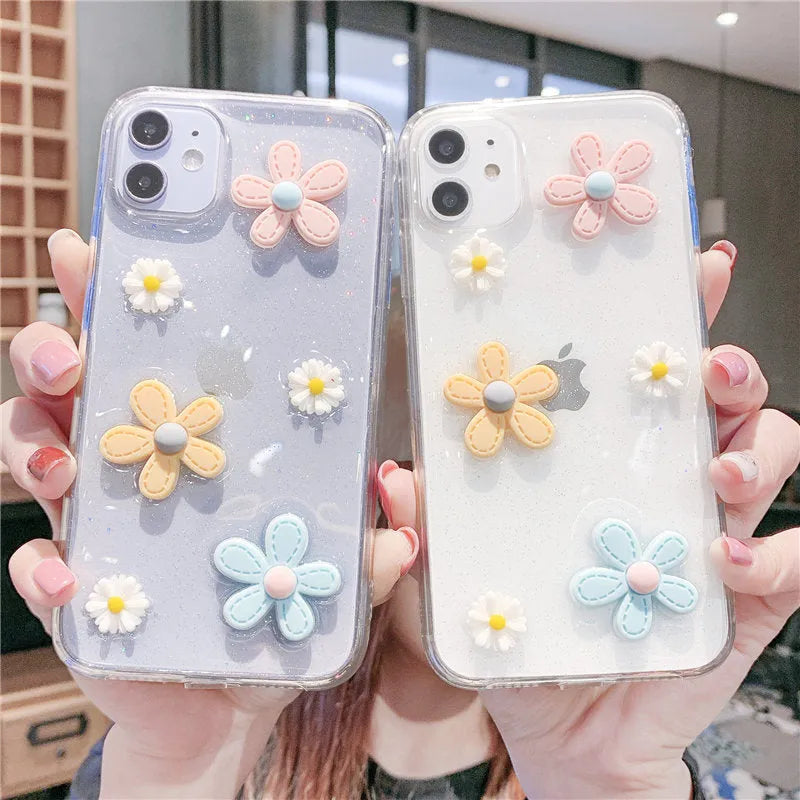 Soft rubber iPhone case with pink heart and floral Xuanya flower print on the back