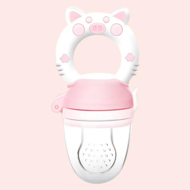 Soft silicone baby teether in blue, green, or pink colour options.