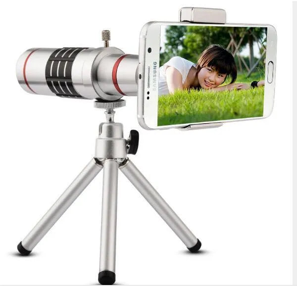 White 18x zoom optical telescope lens with 31mm diameter and 800m field of view on neutral background