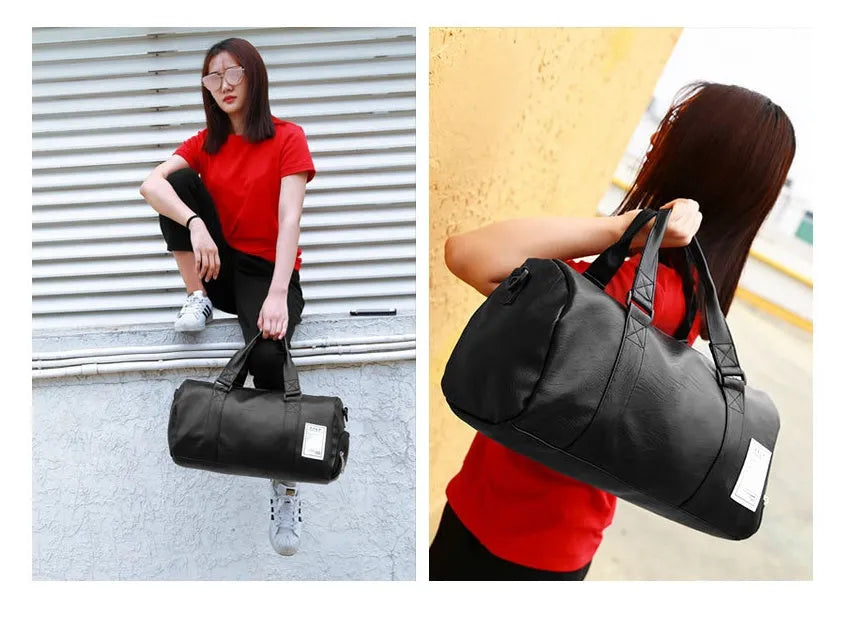 Black waterproof sports fitness bag with separate shoe compartment and diagonal shoulder strap.