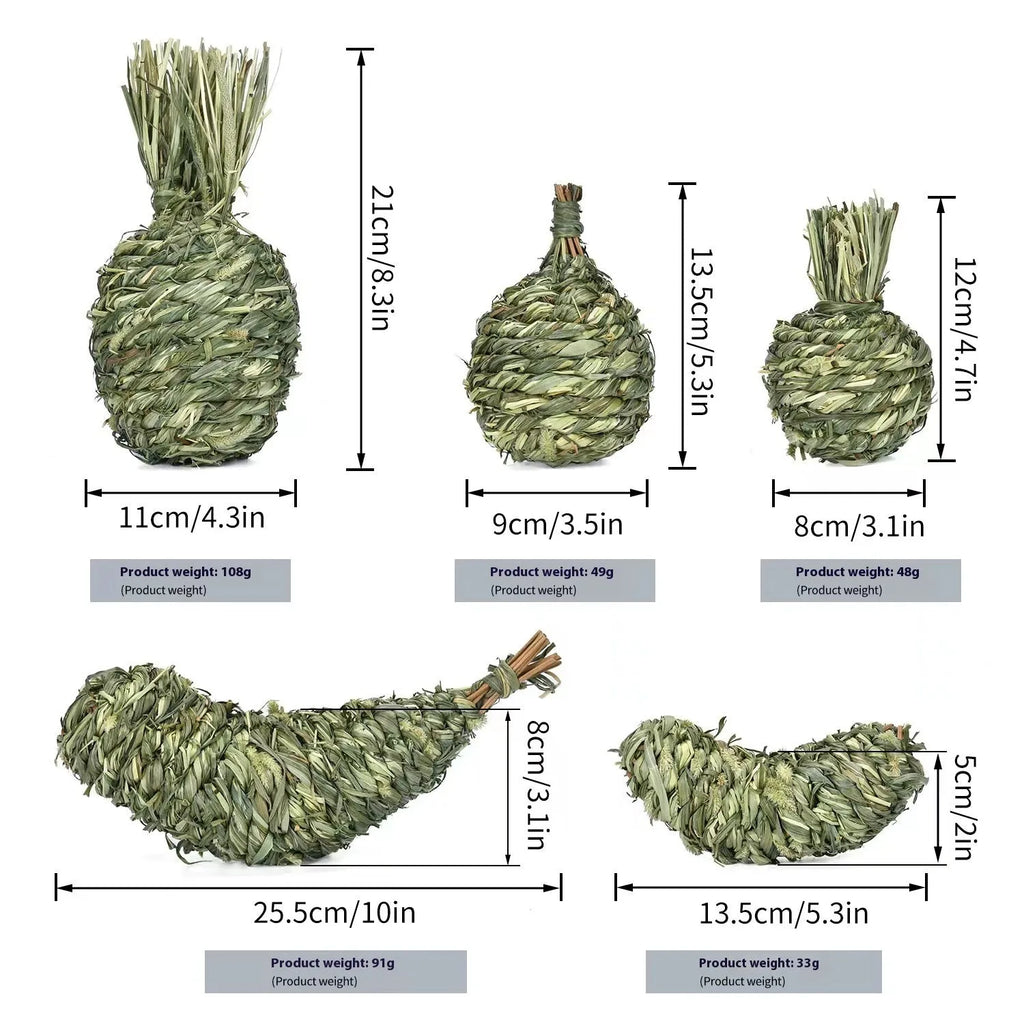 Natural timothy grass pet chew toy in pear shape for rabbits and guinea pigs