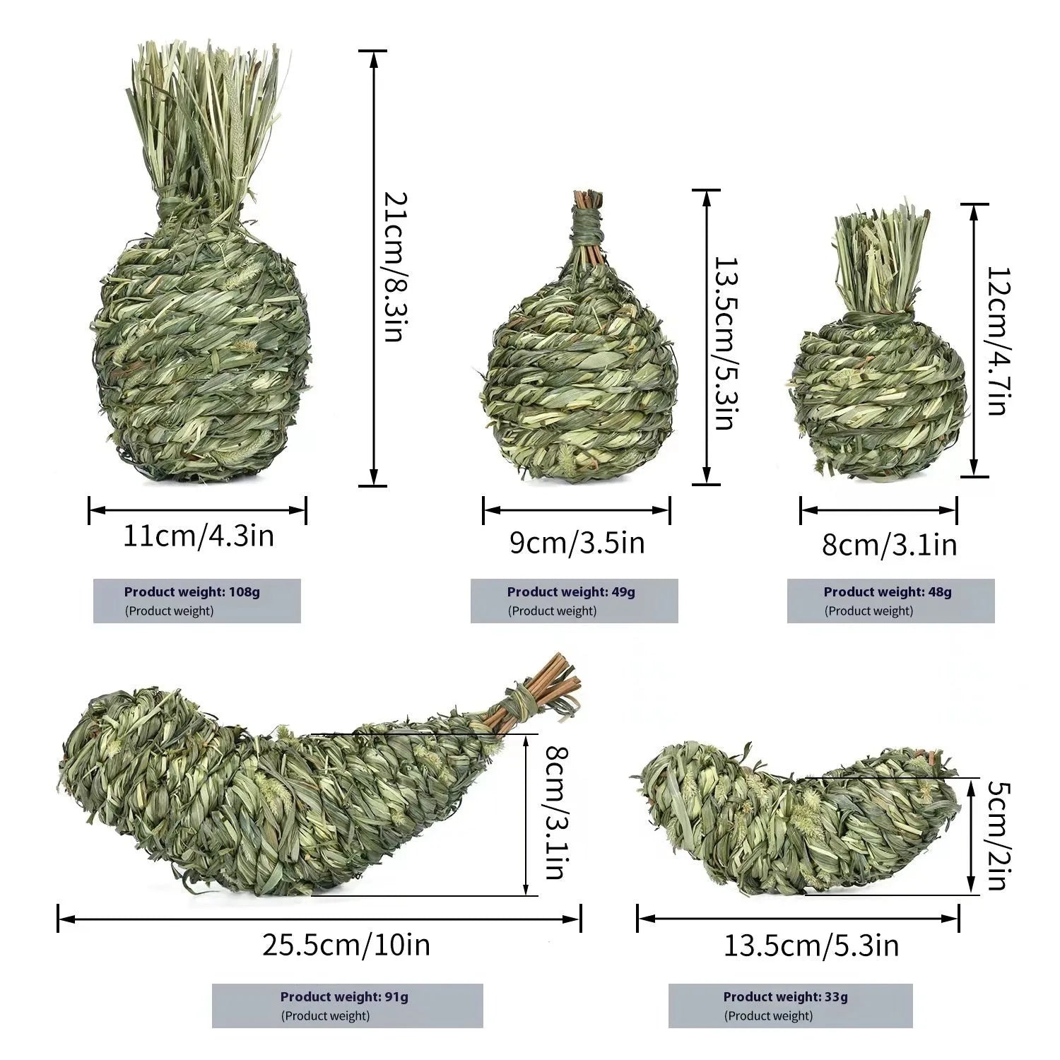 Natural timothy grass pet chew toy in pear shape for rabbits and guinea pigs