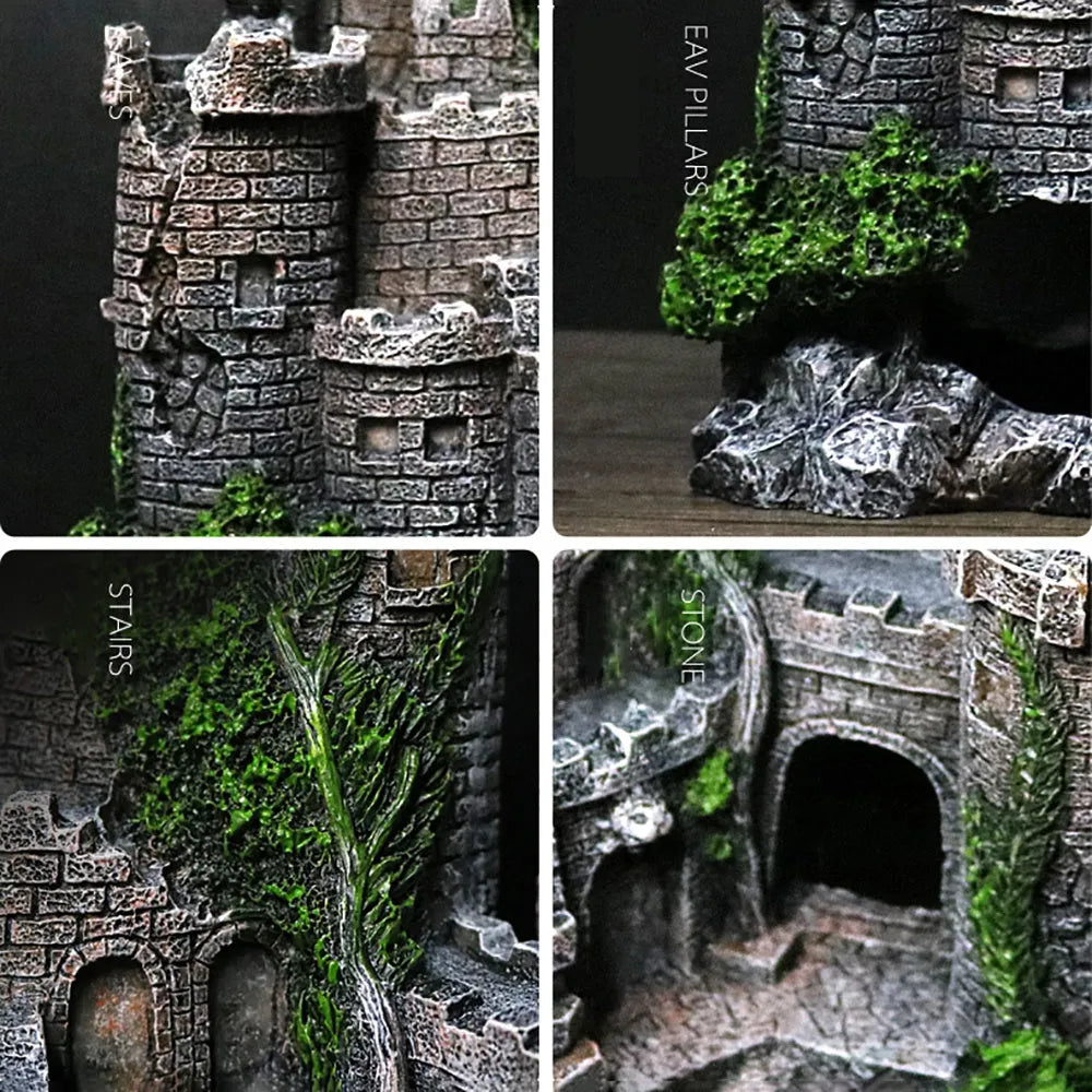 Resin castle aquarium decoration in Castle colour, 17 x 6 x 13cm, retro European style fish tank ornament