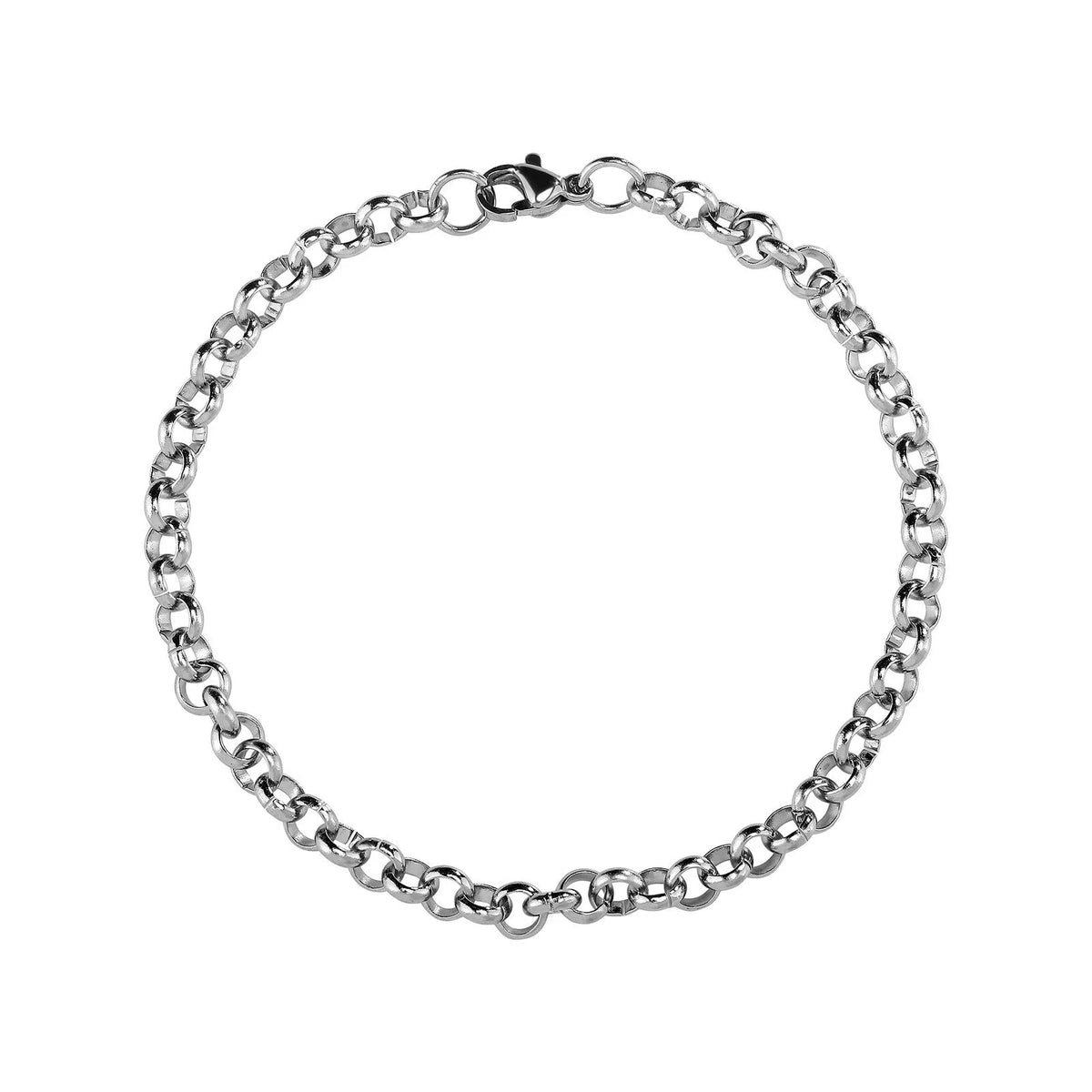 Silver stainless steel men's punk ring buckle necklace with O-ring chain and copper zircon pendant on dark background