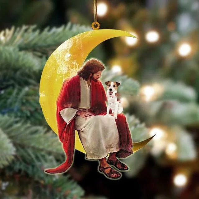 Acrylic flat mini moon Christmas pendant with rope for car interior decoration, cartoon style, 8 colours