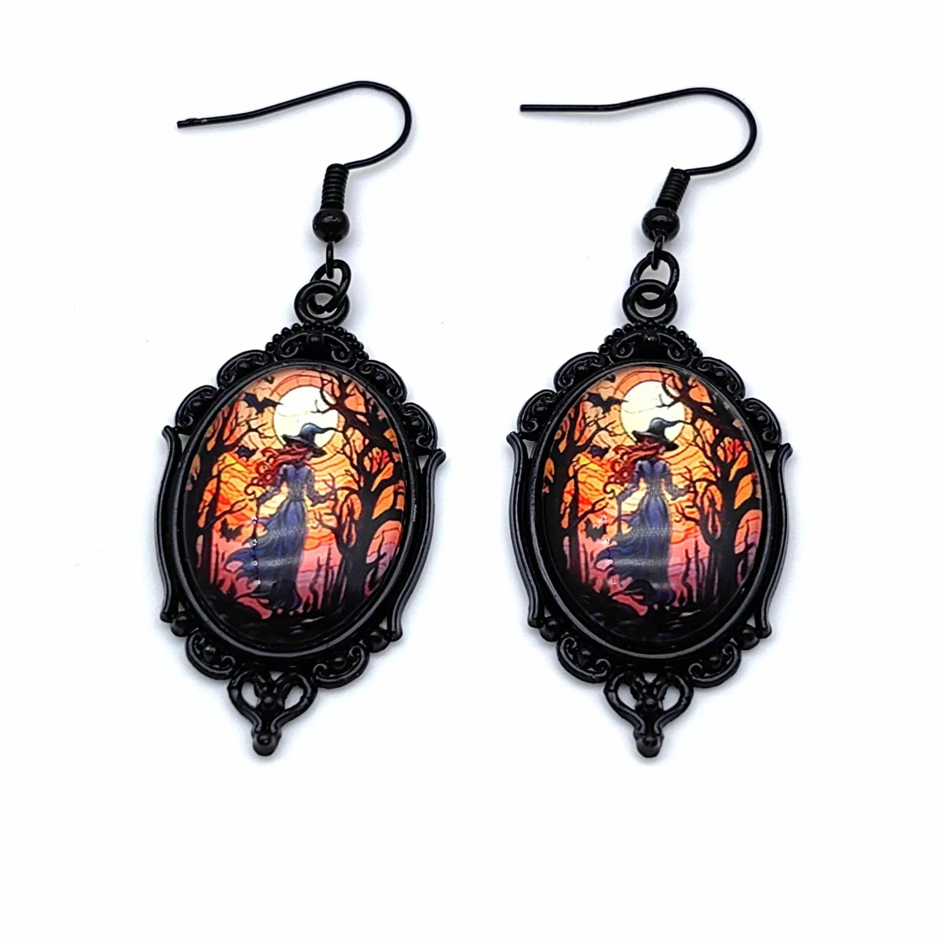 3pcs vintage Halloween tree of life and witch necklace set with earrings, alloy pendant jewellery, two colour styles