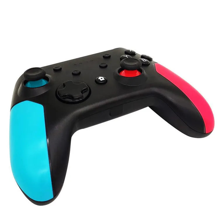Bluetooth Switch gamepad controller in left blue right red colours showing button layout