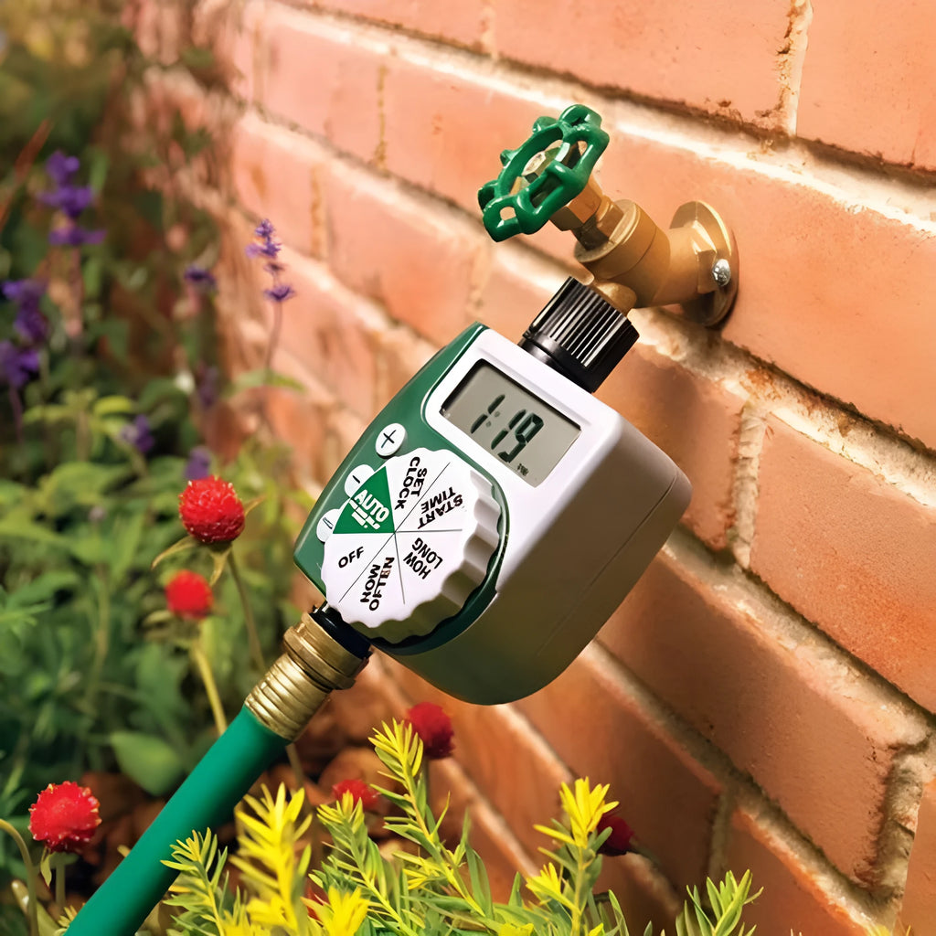 Green automatic LCD garden irrigation controller with dial, hose sprinkler water timer, 1 to 300 minute setting