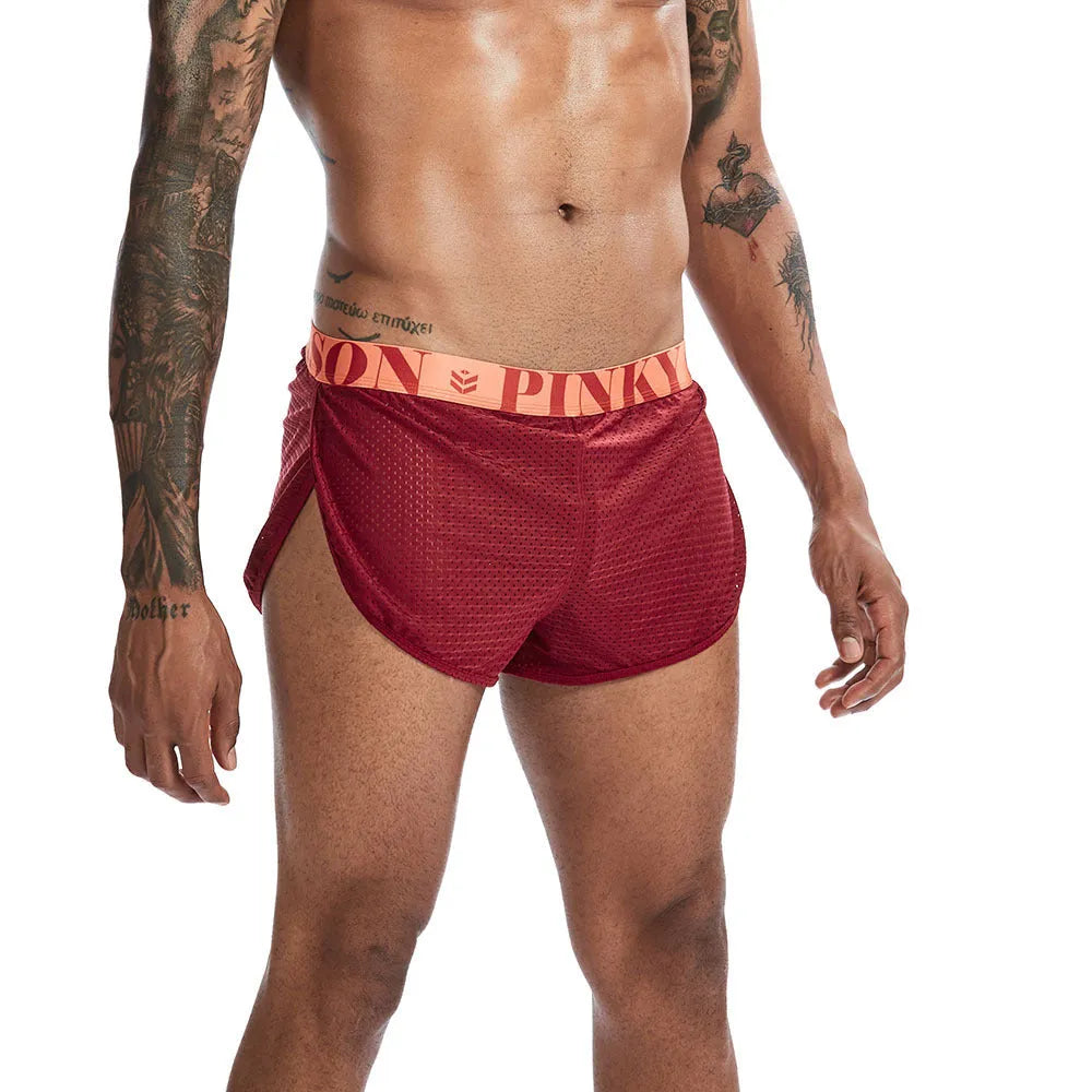 Men's mesh boxer briefs in solid colours with mid-waist design