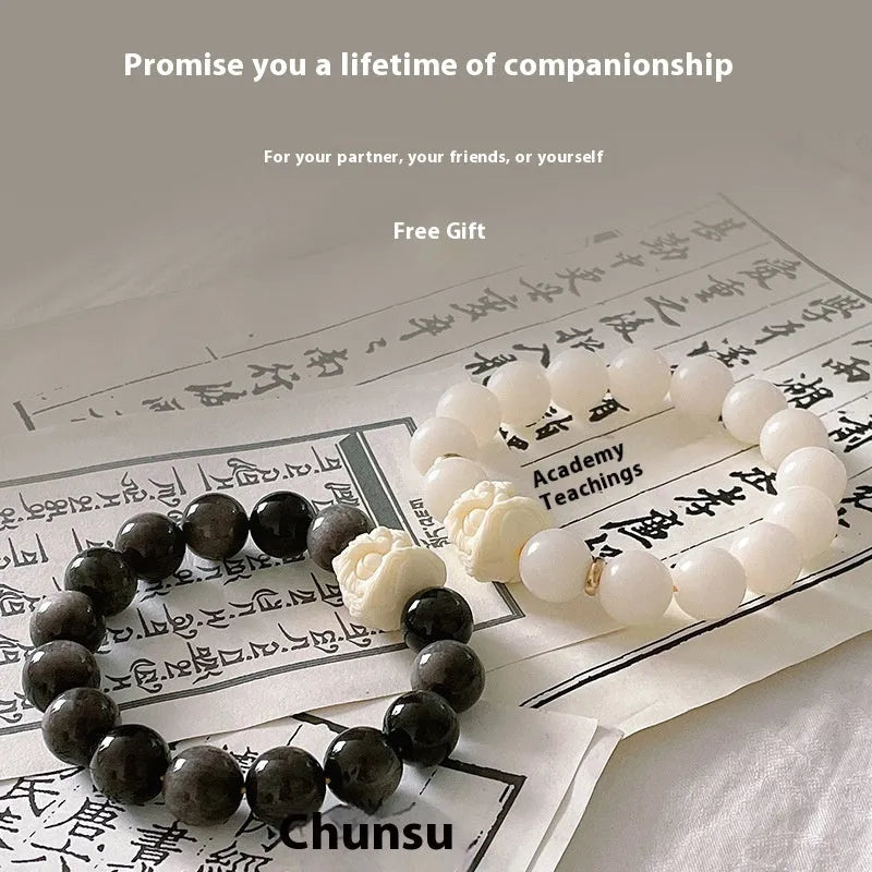 Obsidian prayer beads bracelet with chamfered square grain design in 12mm or 14mm size