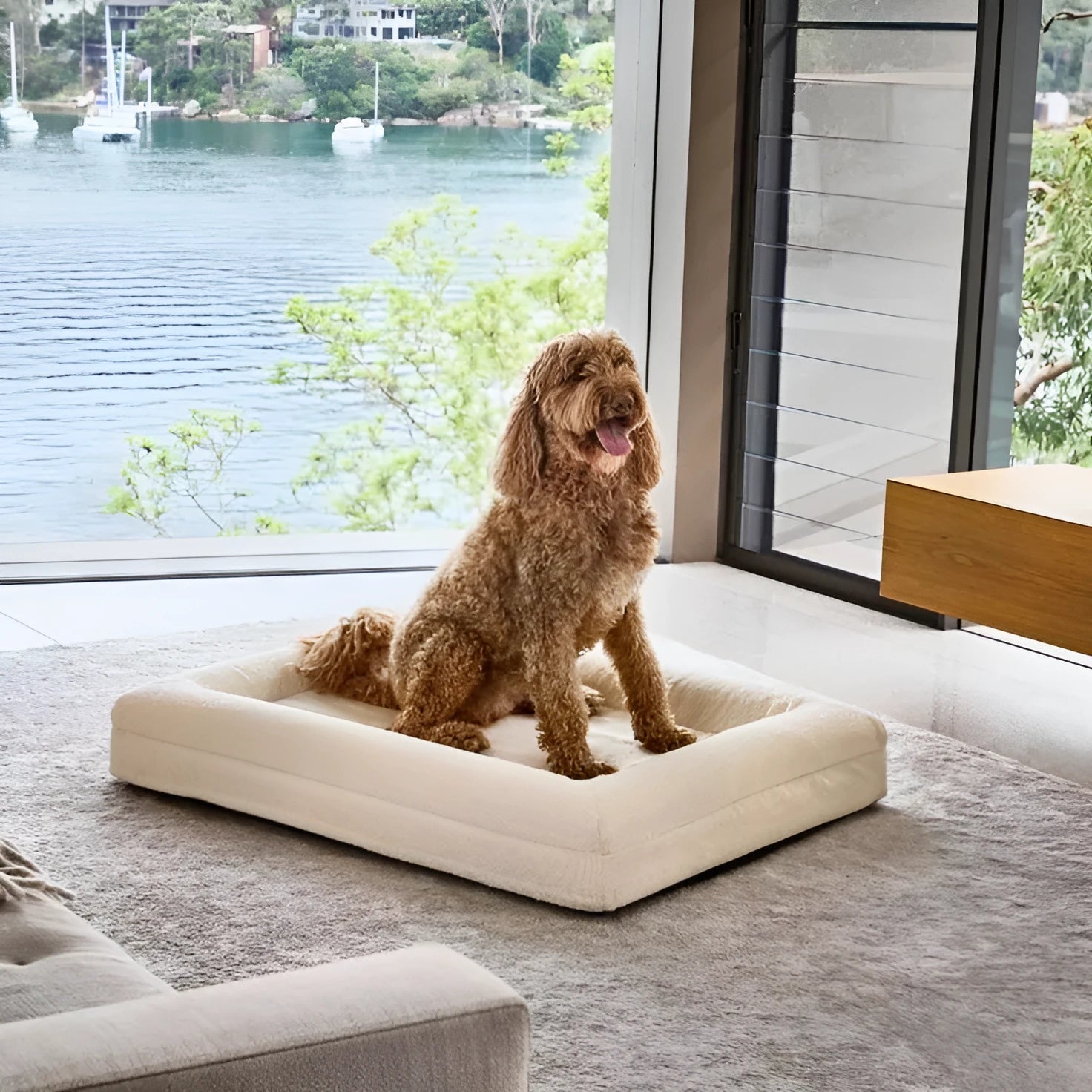 Rectangular pet sofa bed with thickened mattress and cloth cover, available in multiple sizes and colours for dogs
