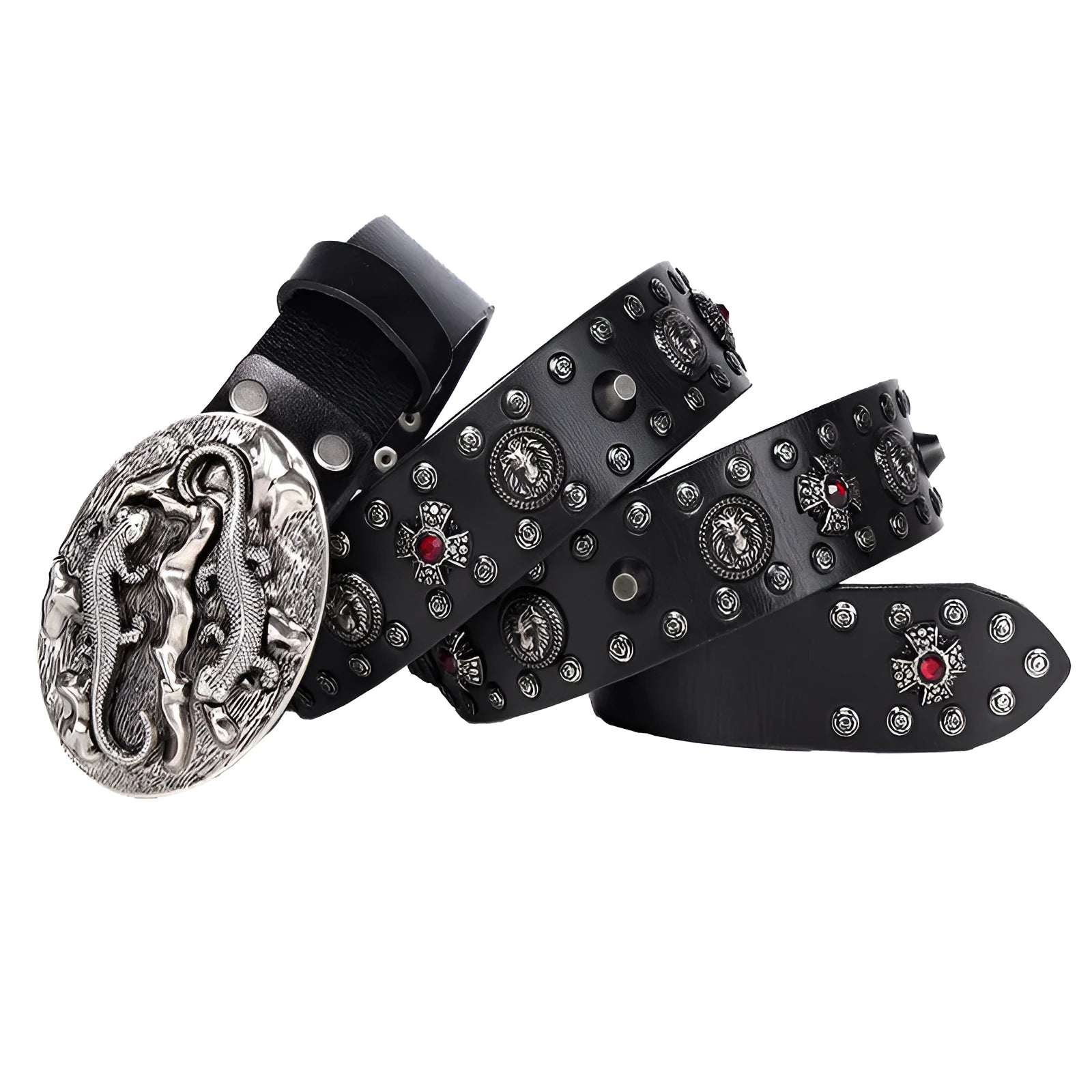 Men's leather belt with punk rivet details in retro colours with alloy buckle