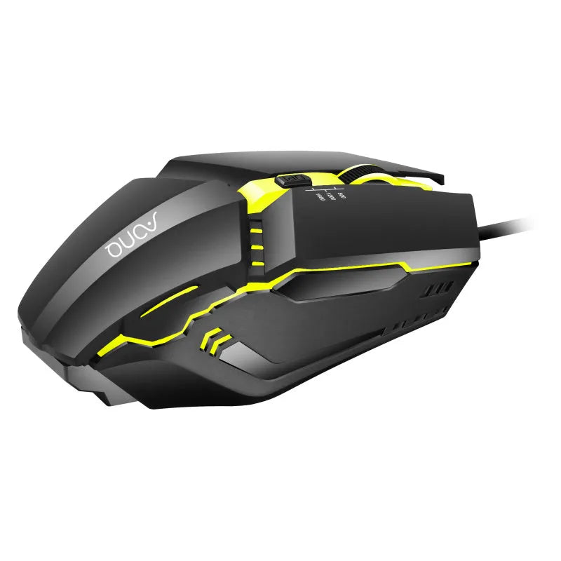 M3 wired USB mouse in black with adjustable DPI settings on a desk