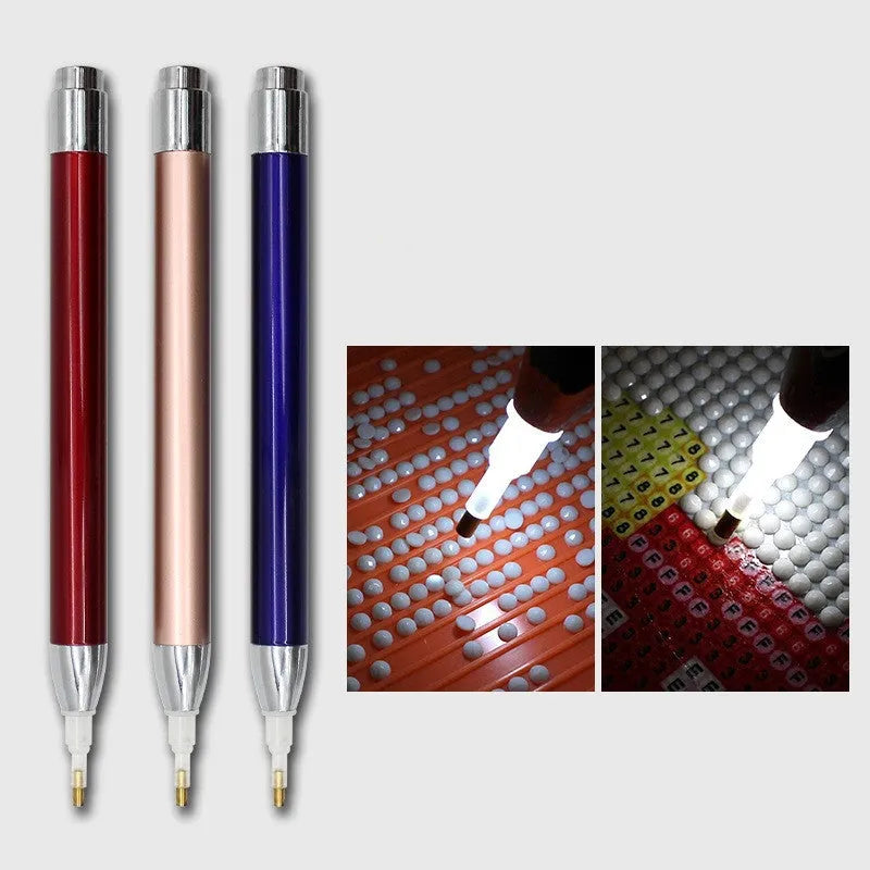 Luminous aluminium alloy single-head drill pen for diamond painting in gold, red, or blue colour options