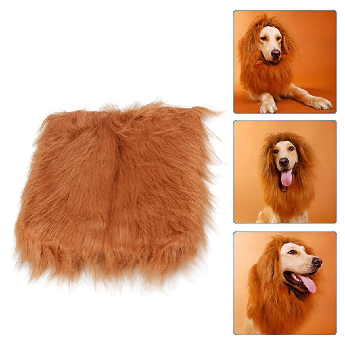 Pet lion mane wig costume with optional ears, size M for neck 20cm to 74cm, 120g, four colours