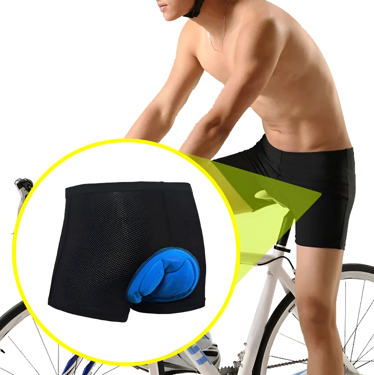 Black breathable mesh Lycra cycling underwear shorts with silicone element, Asian sizes S to 3XL, waist 74-123cm.