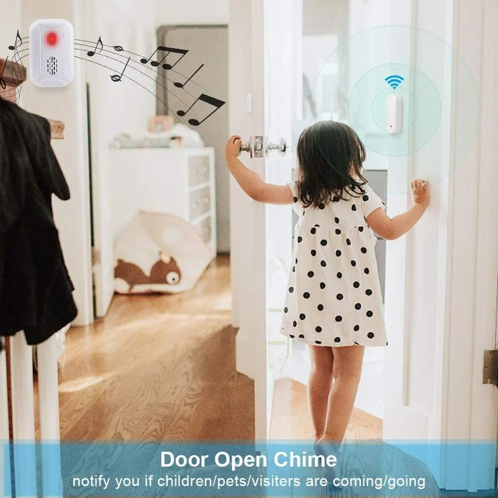 Wireless door sensor chime receiver unit with LED display and sensor, 280m range, 36 chimes, 5 modes for home and business security