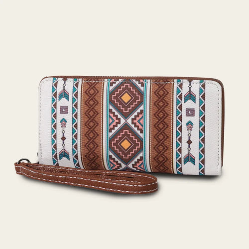 Striped canvas RFID wallet with bohemian pattern showing interior card slots