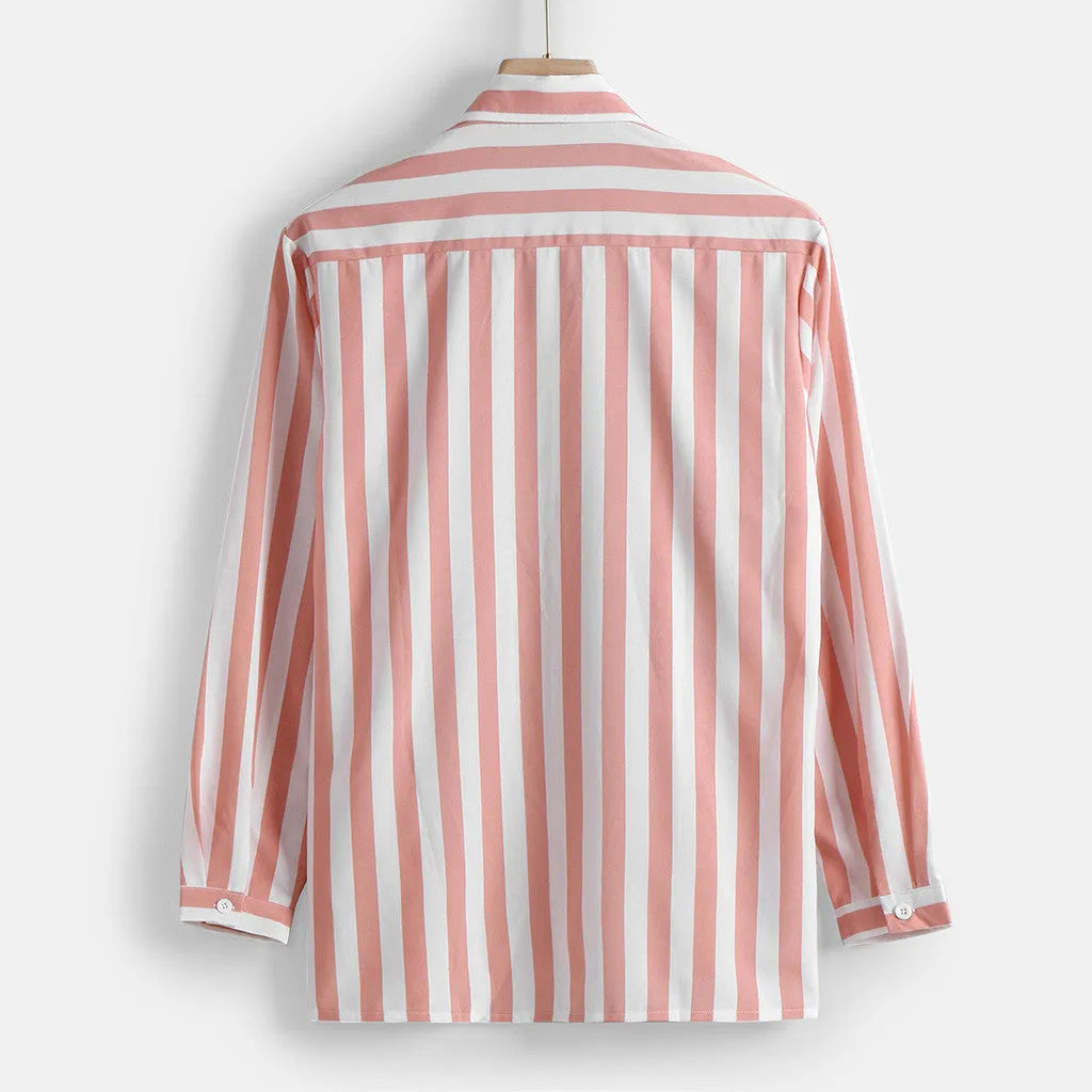 Men's long sleeve striped shirt in blue, made from hemp blend polyester with four-way stretch fabric