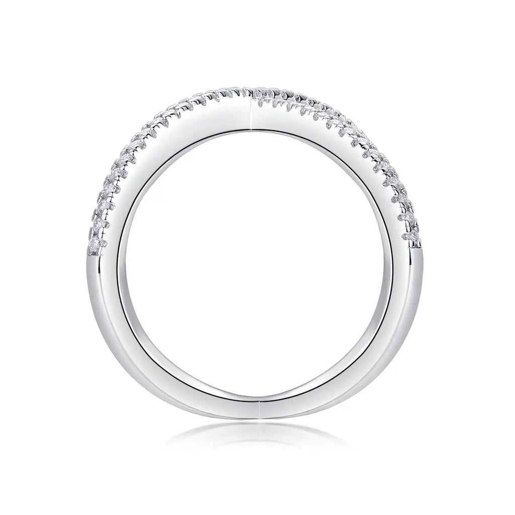 X-shaped heart moissanite ring set in S925 silver with platinum-plated gold colour, sizes 5 to 9, gift box