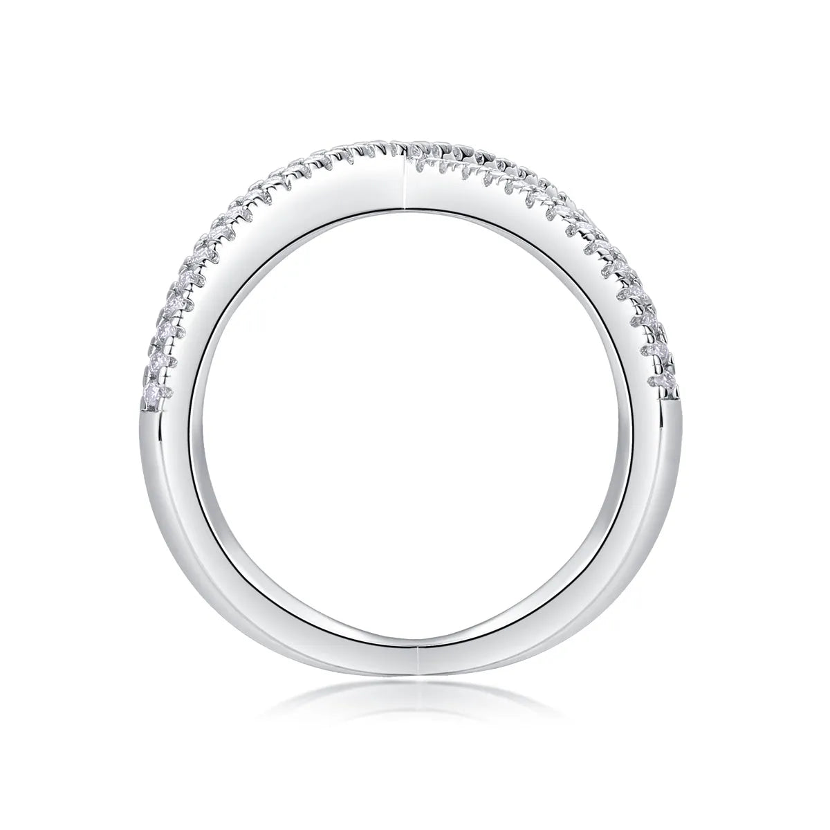 X-shaped heart moissanite ring set in S925 silver with platinum-plated gold colour, sizes 5 to 9, gift box