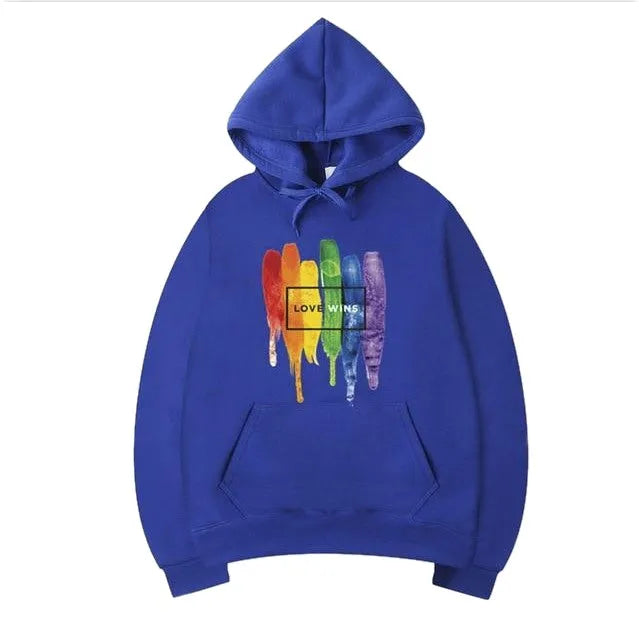 Men's Pride Love Wins cotton fleece hoodie in Black front view