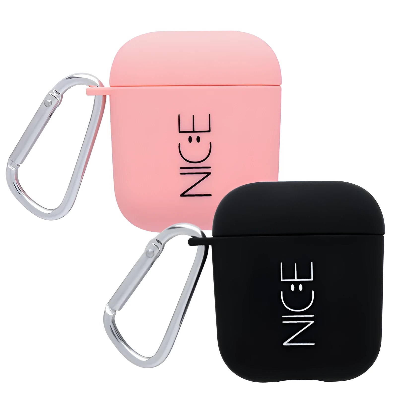 Polycarbonate AirPods case cover with floral and emoticon decorative designs in black and pink colour options
