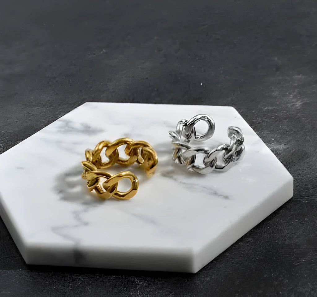 Geometric aluminium alloy fashion ring chain adjustable opening gold finish