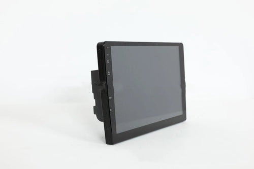 10.1 inch universal Android car head unit with trapezoidal touch screen display and connection ports