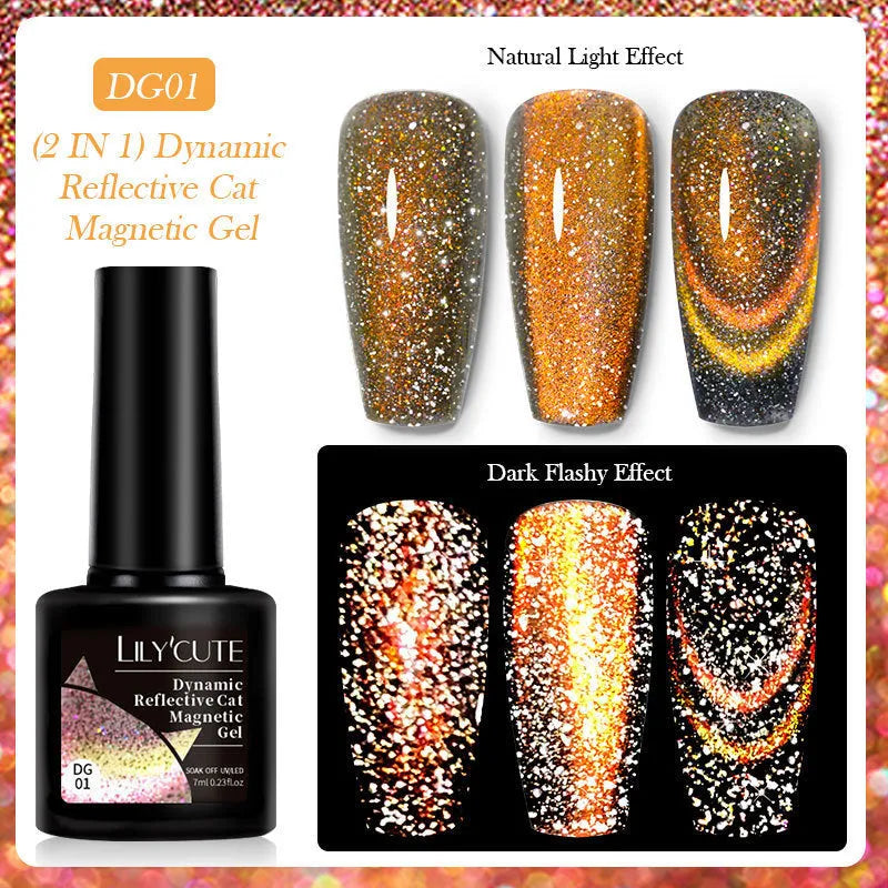 Diamond debris cat eye series UV nail polish gel in six colour options with nail glue