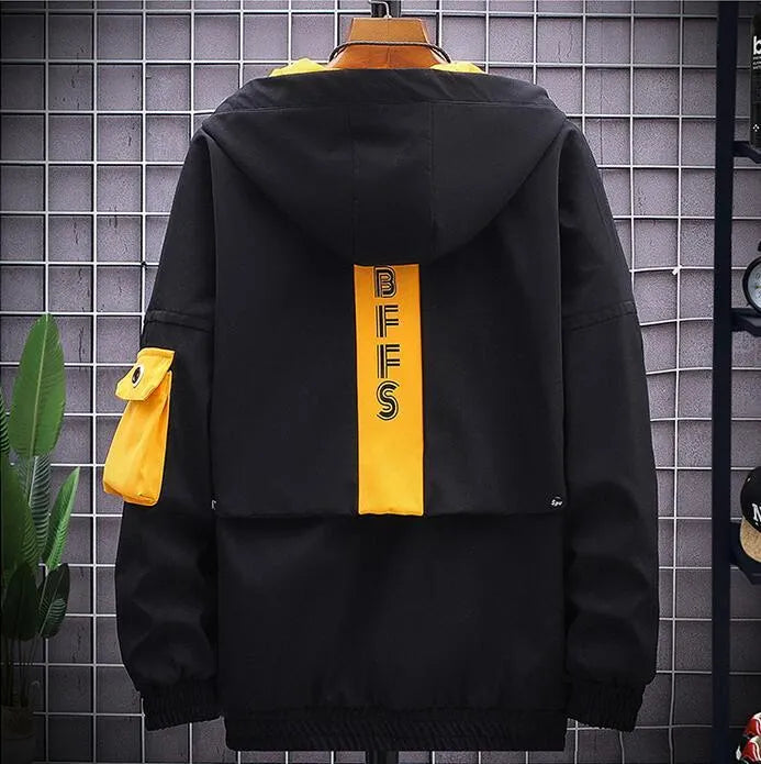 Men's thickened casual hooded jacket in Korean style, polyester fabric, available in yellow, grey, and black, sizes M to 4XL