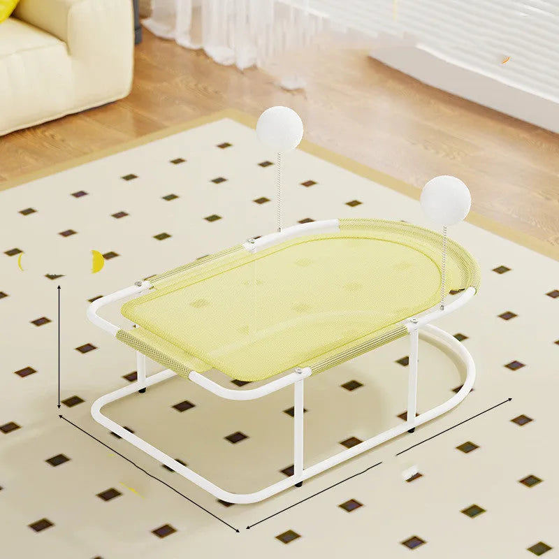 Large grey fabric kennel for cats with an open bracket design and removable cover.