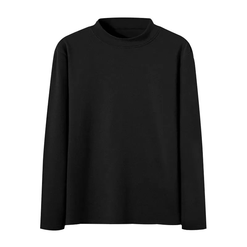 Men's mid-neck knitted pullover jumper in khaki, black or beige, slim fit long sleeve polyester sweater