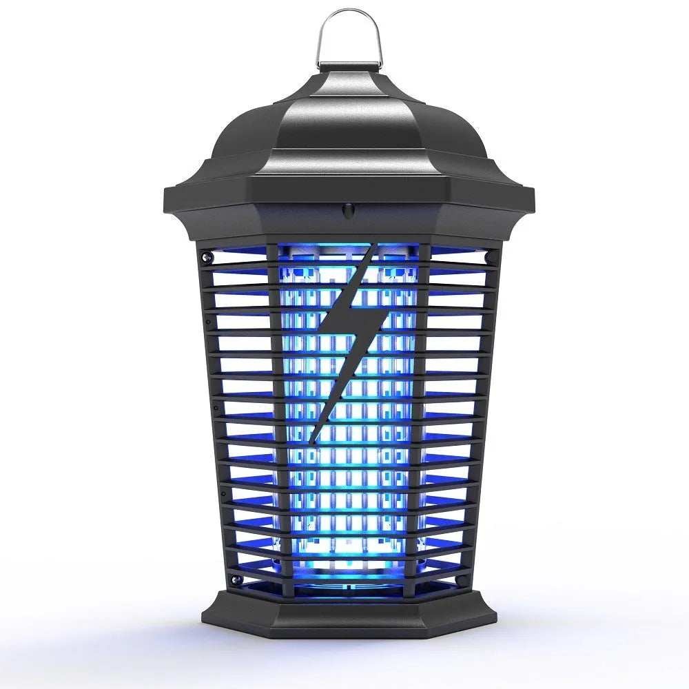 Black outdoor mosquito catcher with UV light and electric shock grid for large garden areas