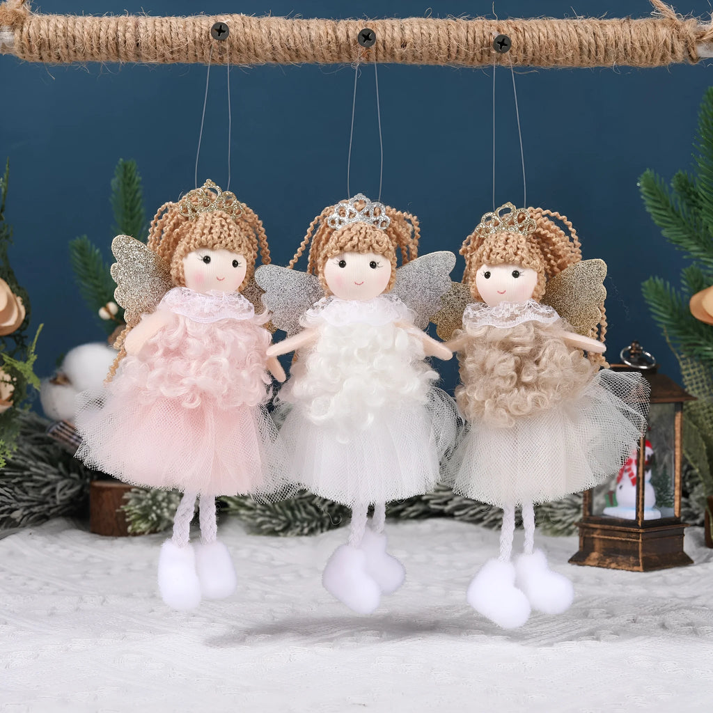 Cartoon-style cloth Christmas angel pendant hair ornament for girls on a high ponytail.