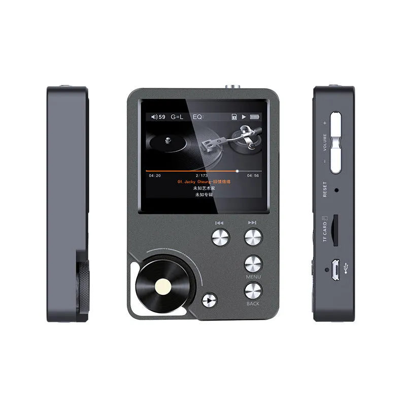 Master HIFI lossless DSD256 music player in Silver Gray with 2 inch screen, push buttons, USB 2.0, and 88 x 56 x 16mm body