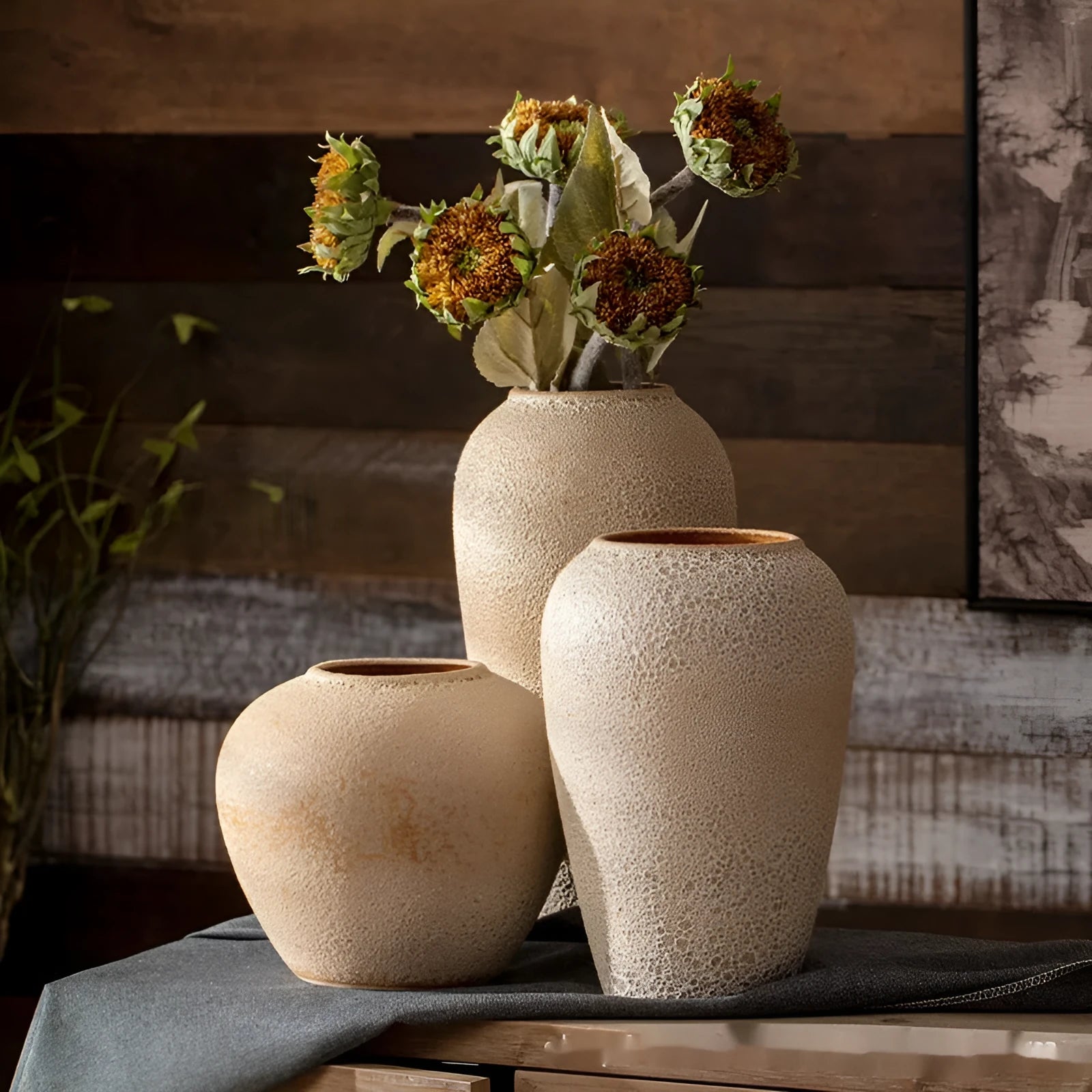 Handmade stoneware glazed vase in American country style with glass surface finish, available in large size