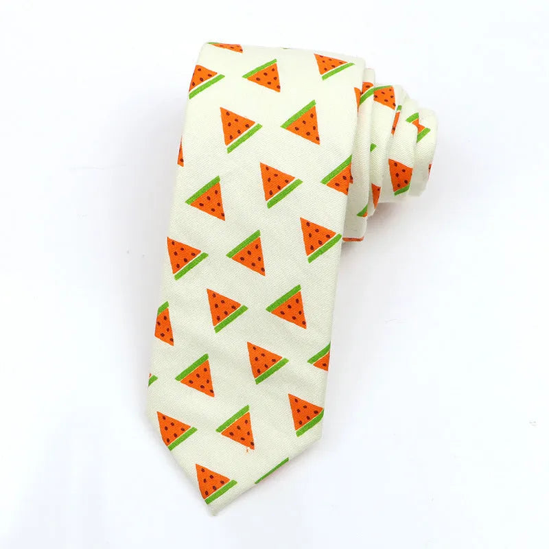 Narrow cotton bow tie with Korean-style cartoon patterns in multiple colour options