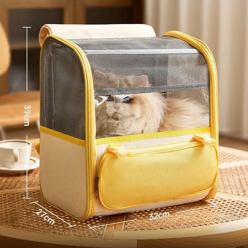 Large capacity pet backpack in Oxford cloth, medium hard, quiet gray or sunshine yellow, 8kg capacity.