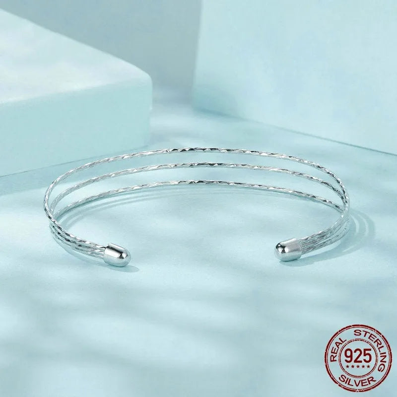 Simple multi-layer 925 sterling silver open-ended bracelet electroplated finish SCB273 colour