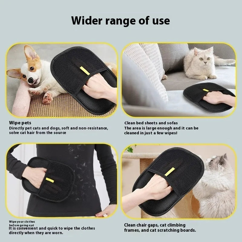 Black pet hair removal mitt gloves for dog cat rabbit grooming 24cm by 16cm