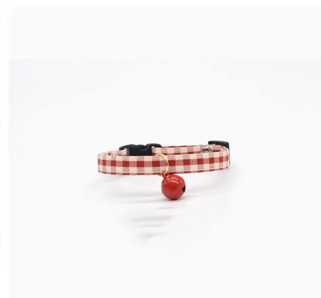 Lightweight red adjustable bell collar for small pets with decorative bell and pattern options