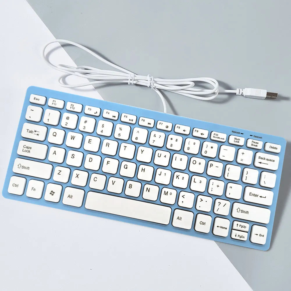 USB wired mini keyboard in black, white, pink or blue colours with 1.3 metre cable
